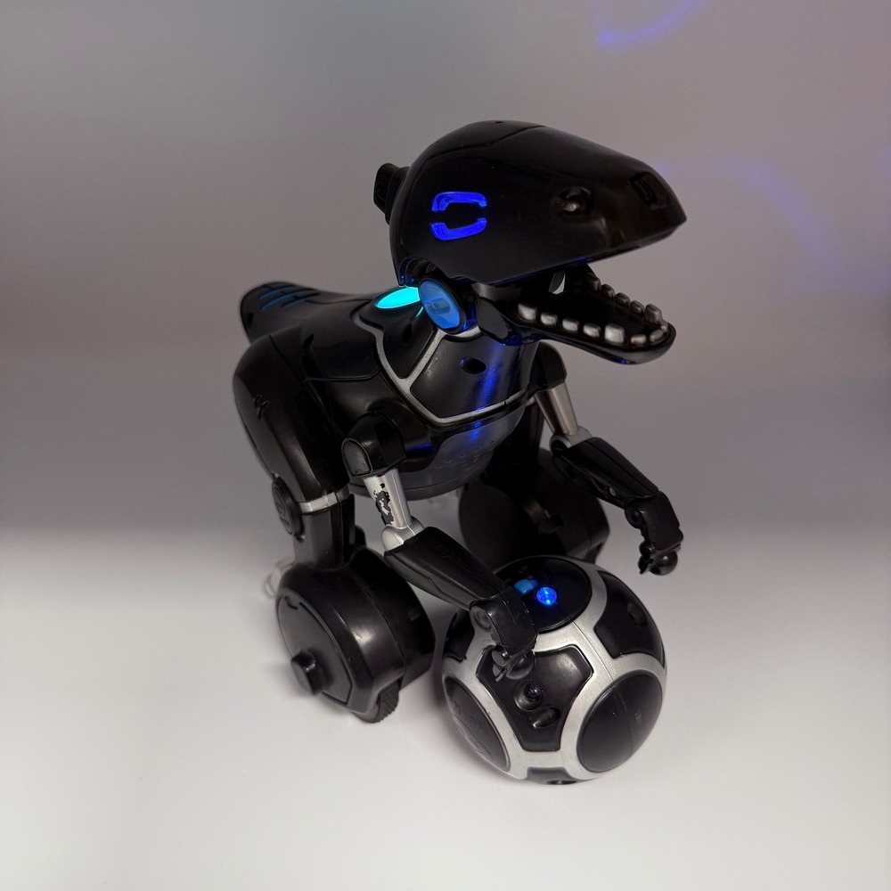 WowWee MiPosaur Robotic Dinosaur with Interactive Trackball Black Blue Tested